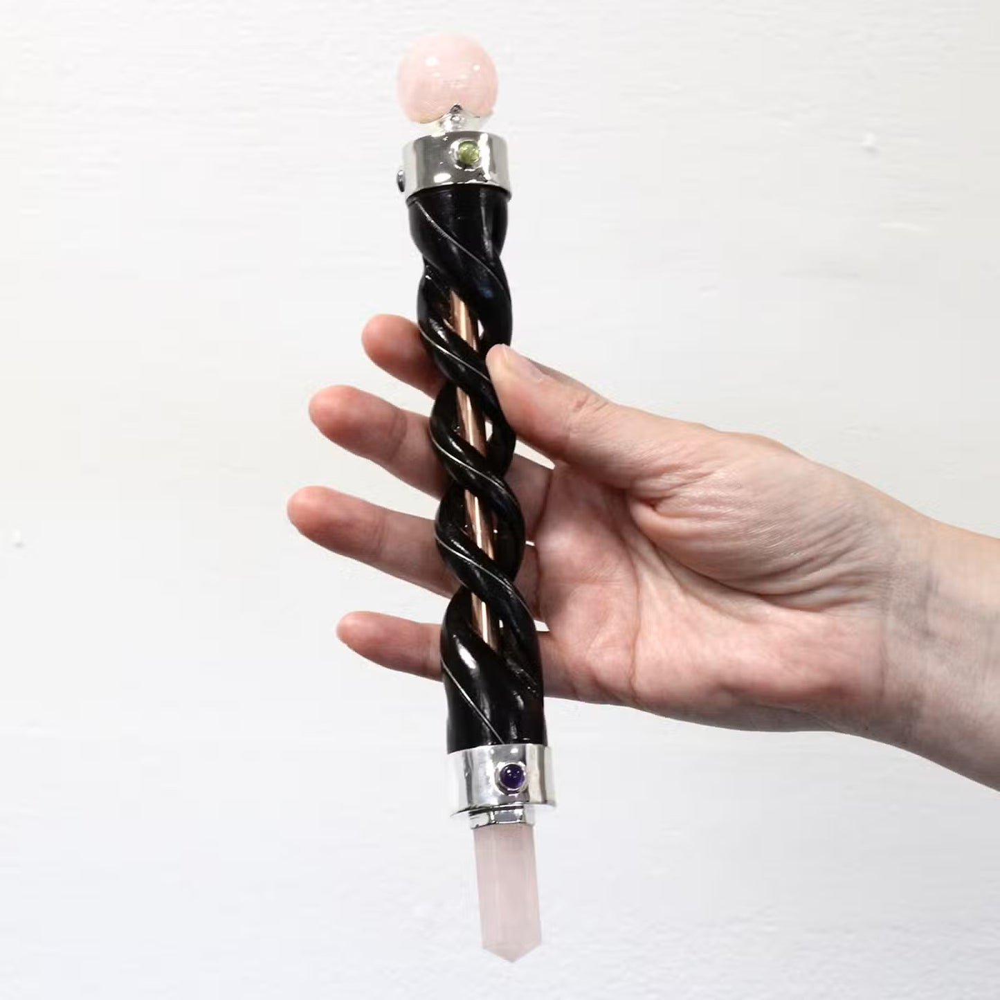 Spiral Copper Core Rose Quartz Wand