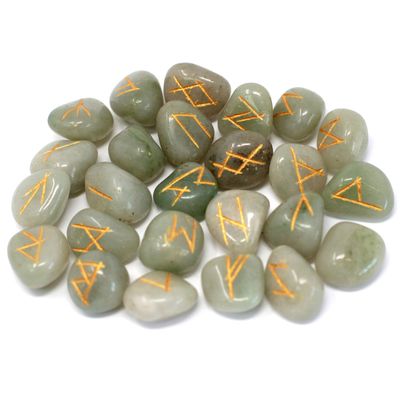 Gemstone Runes Set in Pouch - Green Aventurine