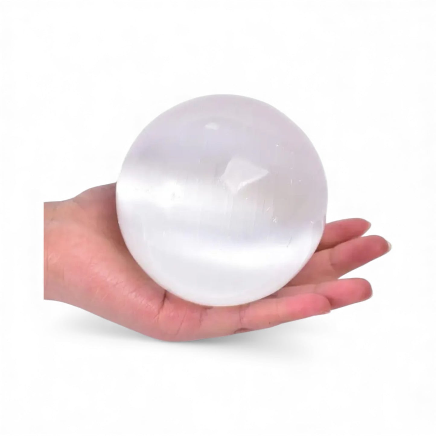 Selenite 100mm sphere on lamp base.