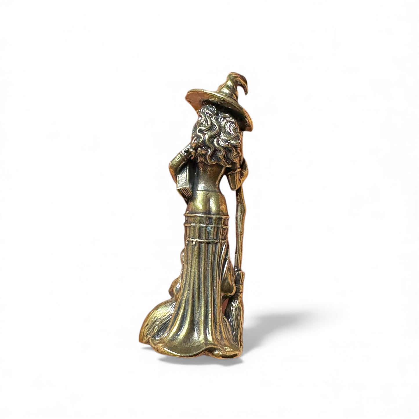 Brass Witch & Cat Figurine – A Charm for Protection & Wisdom 6cm x 2cm