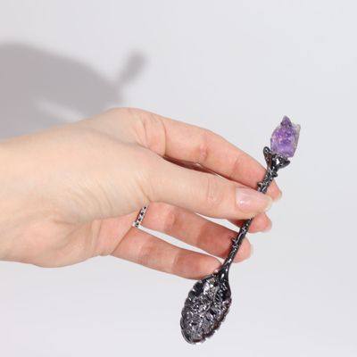 Set of 7 Dark Silver Effect Gemstone Crystal Witch Spoons