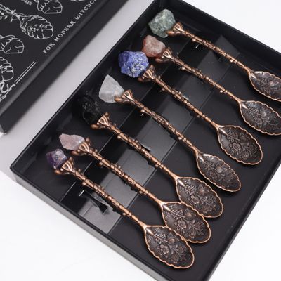 Set of 7 Bronze Effect Gemstone Crystal Witch Spoons