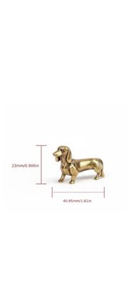 Brass Dachshund Dog Figurine 4x2cm and velvet pouch