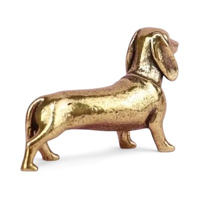 Brass Dachshund Dog Figurine 4x2cm and velvet pouch