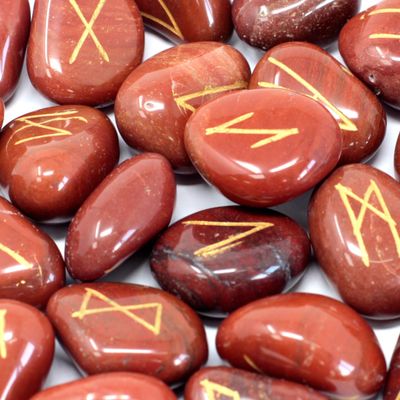 Gemstone Runes Set in Pouch - Red Jasper