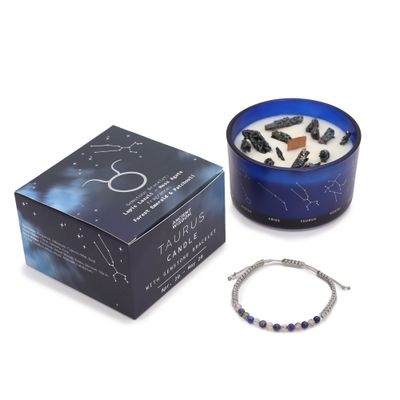Zodiac Crystal Candle with Gemstone Bracelet - Cancer