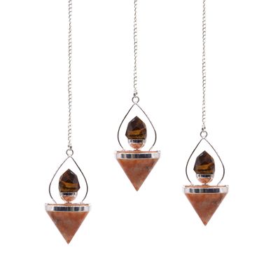 Gemstone Lantern of Life Pendulum - Sunstone & Tiger eye