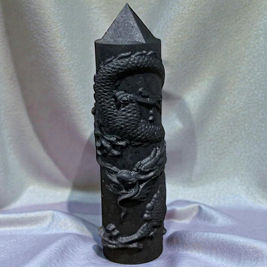 Dragon-Carved Shungite Tower 10-11cm
