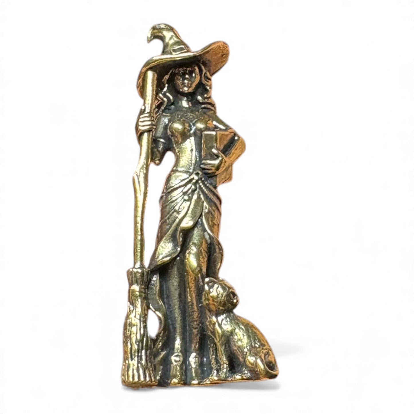 Brass Witch & Cat Figurine – A Charm for Protection & Wisdom  6cm x 2cm