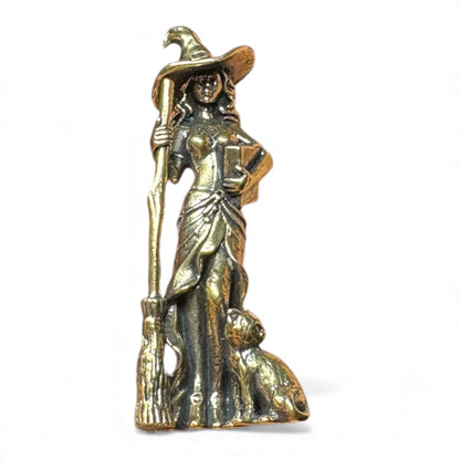 Brass Witch & Cat Figurine – A Charm for Protection & Wisdom  6cm x 2cm